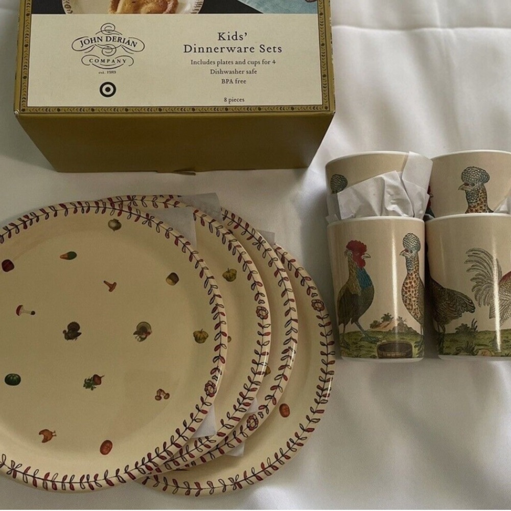 NIB John Derain x Target 8pc Kids Melamine turkey fall Dinnerware Sets